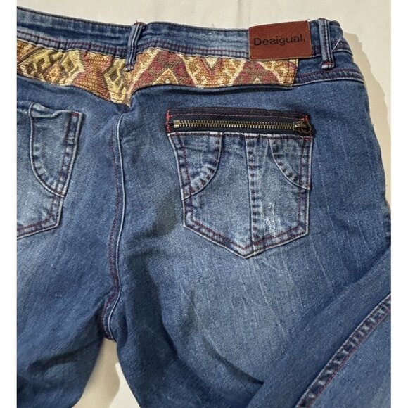 Desigual Jeans Embroidered Stripe Womens 34  Accent Boho 36D2674 Zipper Pocket - Picture 2 of 10